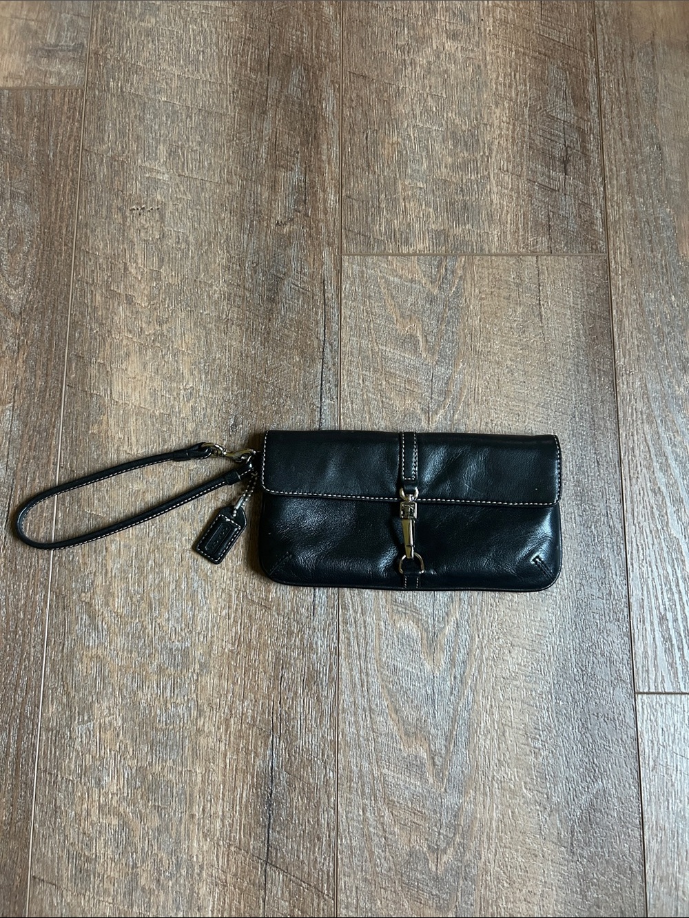 Coach Black Leather Wristlet Clutch